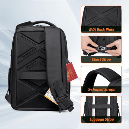 FENRUIEN Expandable Travel Backpack for Men, Water Resistant Computer Backpack with USB Charging Port，Black Laptop Bag 17.3 Inch - size: 17.3 Inch, style: Travel Backpack