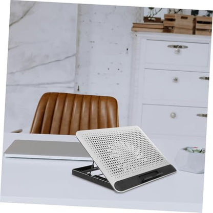Aluminum Alloy Laptop Cooling Pad with Dual USB Ports Quiet Thin Notebook Cooler Stand for Laptops Up to Ergonomic Angles Skid-Resistant Computer Fan Support Frame in Silver