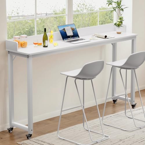 Clevich Overbed Table with Wheels, 16" D x 71" W x 41" H Mobile Bed Desk | Queen Full Size Mobile Computer Desk with eavy Duty Metal Leg, Standing Laptop Cart, for Bedroom, Living Room - color: White