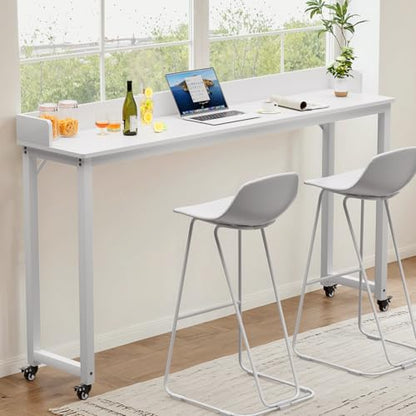 Clevich Overbed Table with Wheels, 16" D x 71" W x 41" H Mobile Bed Desk | Queen Full Size Mobile Computer Desk with eavy Duty Metal Leg, Standing Laptop Cart, for Bedroom, Living Room - color: White