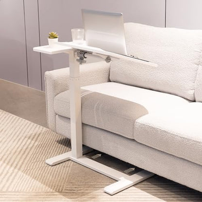Adjustable Overbed Bedside Table with Hidden Wheels, Pneumatic Tilt Board Rolling Laptop Standing Desk Cart, Mobile Over Bed Sofa Chair Side End Tables, Walnut (White) - color: White