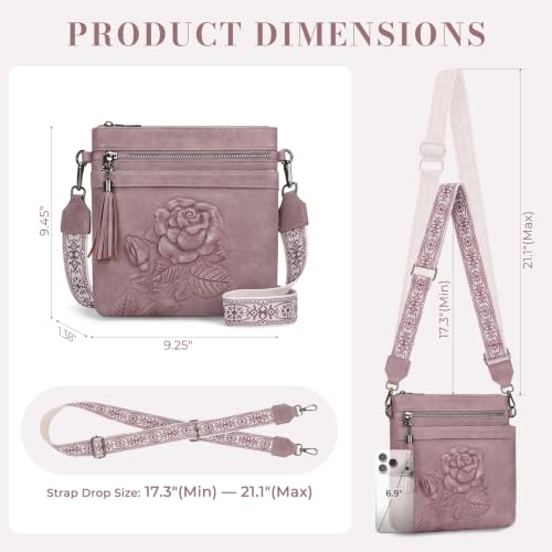 Vegan Leather Purses for Women, Daily Travel Crossbody Bags | Small Multi-Pocket Shoulder Bag with Adjustable Boho Wide Strap - color: Purple