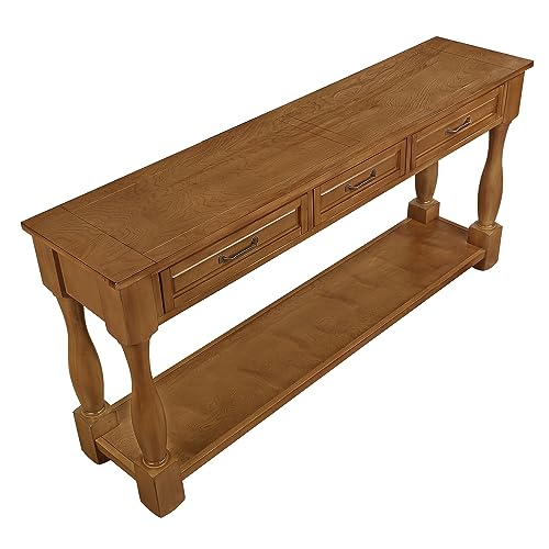 60" Solid Wood Console Table for Entryway,Sofa Table with Drawers | 60" Farmhouse Entryway Table with Storage Drawers & Shelf,Solid Wood Long Sofa Table for Hallway,Entry,Easy Assembled,Brown - color: Brown