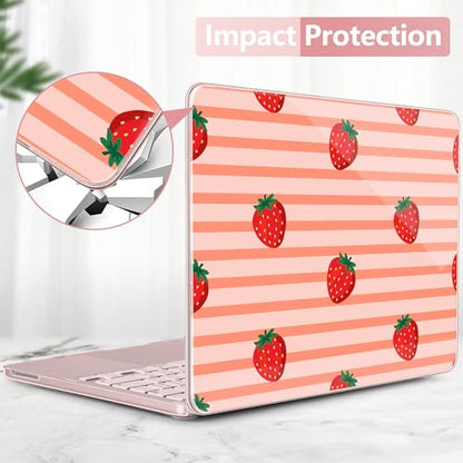 for MacBook Neo 13 Inch Case 2026 Release Model A3404, Pink Aesthetic Ultra-Slim Hard Shell with Keyboard Cover, 6-in-1 Laptop Accessories Bundle for Women Girls, Fresh Strawberry Fruit - color: Fresh Strawberry Fruit