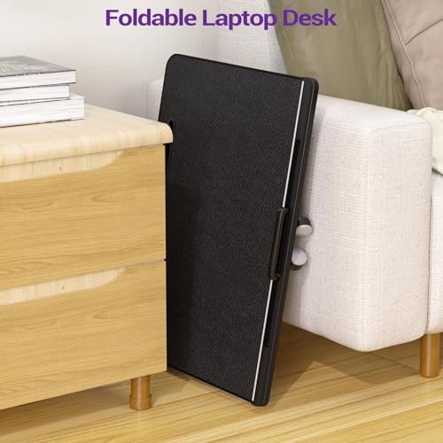 NEARPOW XXL Bed Table Tray, Adjustable Laptop Lap Desk for Couch, Gray | Bed desk for laptop and writing features anti-slip leather, 5 heights, 4 angles, book stand, a drawer & removable stopper - color: Black