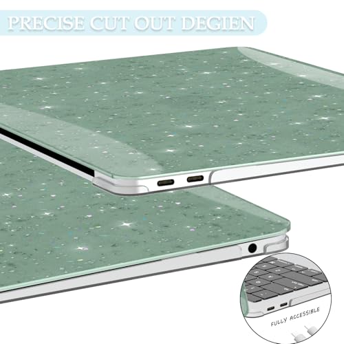 B BELK for MacBook Air 13.3 inch Case M1 A2337 A2179 A1932, Glitter Green | 2021-2018 Released, Sturdy Protective Laptop Hard Shell with 2 Keyboard Covers - color: Sparkling Glitter Green