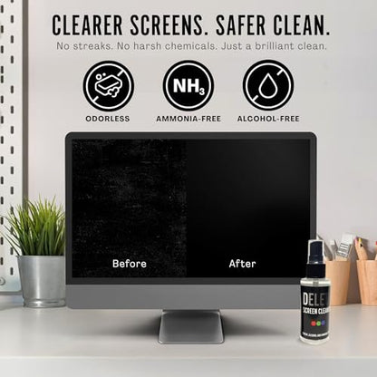Delete Screen Cleaner Spray Kit 4 Pack 2oz Bottle, 12"x12" Microfiber Cloth | Streak-Free, Safe and Gentle Cleaning Formula, Multi-Purpose for Travel, Small TVs, Cameras, Laptops, Phones, Made in USA - style: 4 Pack, 2oz