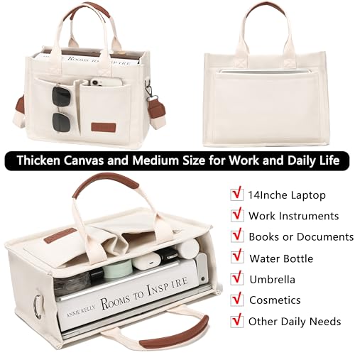 ZHMO Canvas Tote Bag for Women,Women's Bags Crossbody Bags Work Laptop Tote Bag Large Handbags Purse for Travel Nurse Teacher - color: Beige With Compartments