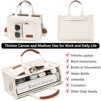 ZHMO Canvas Tote Bag for Women,Women's Bags Crossbody Bags Work Laptop Tote Bag Large Handbags Purse for Travel Nurse Teacher - color: Beige With Compartments