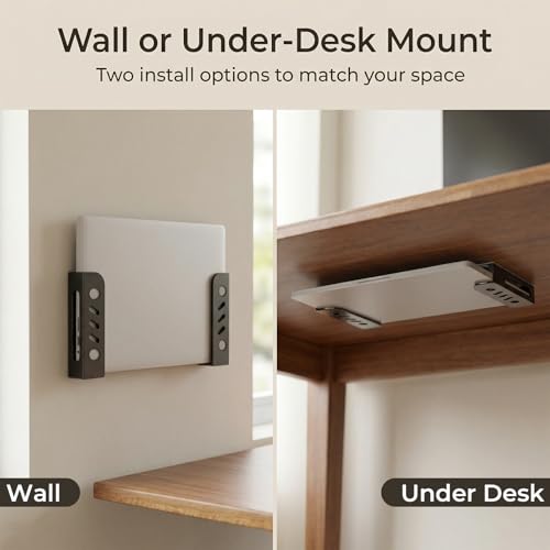 Metal Wall and Under Desk Laptop Mount with Screws Universal Wall Mount Bracket for Laptop/Tablet/Keyboard/Surface/Switch and More 32mm/1.26” Thick Adjustable Laptop Holder with Anti-Scratch Pads