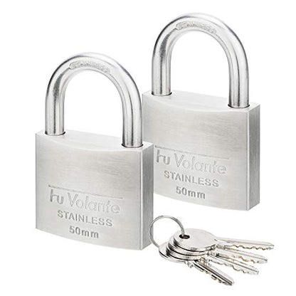 Stainless Steel Pin Tumbler Padlock, 304 Marine Series, Weatherproof Padlock for Outdoor use, 2 inch Wide Body, Keyed Alike Locks- Stainless Steel Body & Shackle-2 Pack - color: FUPS250