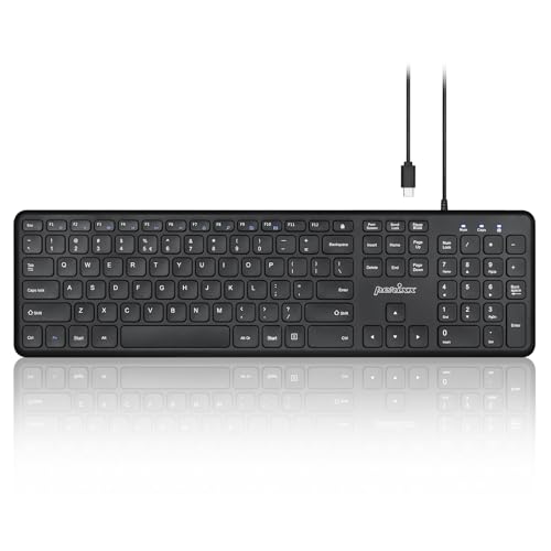 Perixx PERIBOARD-210C Wired Full-Size USB C Keyboard with Quiet Scissor Keys - Compatible with Windows, macOS, and Android Tablet and Laptops - Black - US English - style: Classic