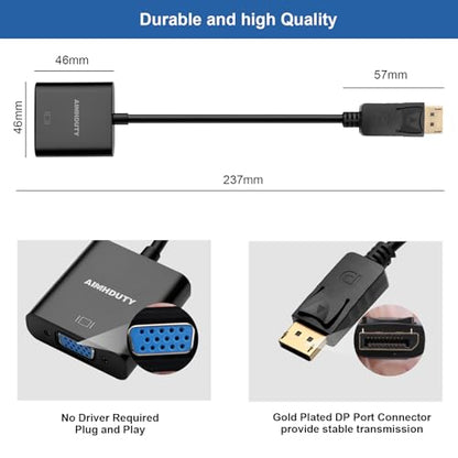 Displayport to VGA Adapter, 2-Pack Gold Plated DP Male to VGA Female Converter comptible with Computer, Desktop, Laptop, PC, Monitor, Projector, HDTV