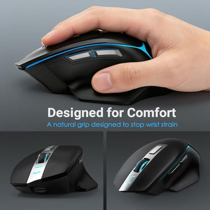 JOYACCESS Wireless Bluetooth Mouse, Rechargeable Wireless Mouse with LED, Three Mode Bluetooth, 2.4G & Wired, Silent, Wireless Ergonomic Mouse for Laptop, PC, MacBook, iPad, Tablet (Black) - color: Black