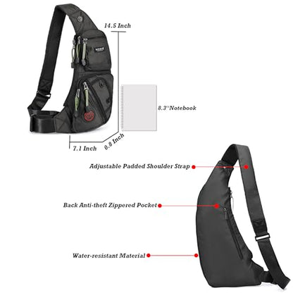 NICGID Sling Bag Chest Shoulder Backpack Crossbody Daypack for Men Women | Travel Outdoor Hiking Concealed Carry Fishing Fanny Tool Small Casual - color: Black