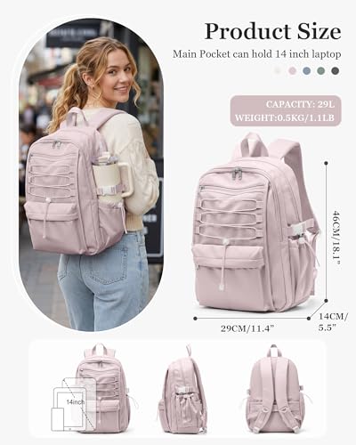suwasp College Backpack for Women, Waterproof Laptop Backpack Fits 15.6 Inch Laptop, School Bookbag with Water Bottle Pocket, Anti Theft Work Backpack for College, Travel, Commuter, - color: Light Purple