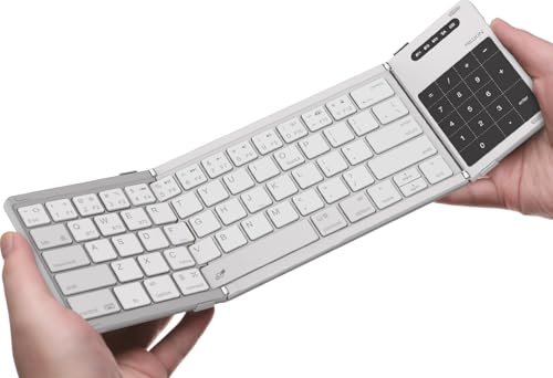 Nillkin Bluetooth 5.0 Foldable Keyboard with Trackpad & Numpad, Full-Size Travel Portable Keyboard for iPad Tablet Laptop PC Smartphone Windows iOS Android, Triple Device Pairing, Grey - color: Grey