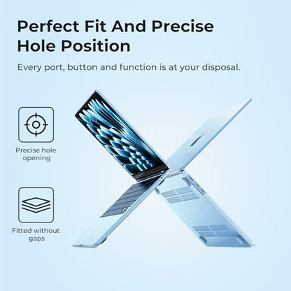 EooCoo Case for MacBook Air 15 inch M5 M4 M3 M2 2026-2023, Crystal Sky Blue | Easy to Install, Sturdy, Plastic Hard Shell Case & Keyboard Cover & Screen Protector, Model: A3448 A3241 A3114 A2941 - color: Crystal Sky Blue