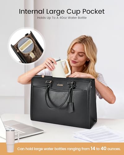 LOVEVOOK Laptop Tote Bag for Women, Leather Office Work Bag Briefcase fit for 15.6 inch Laptop, Large Teacher Computer Bag Handbag,2pcs Set Leather/Black | PU Leather Business Briefcase Teacher Travel College Bag Handbag fit for 15.6 inch Laptop, Office P
