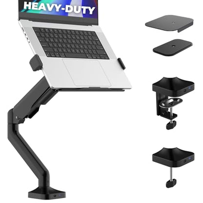 Elevate Pro - Heavy-Duty Standing Laptop Mount for Desk (11"-17.3" - max. 26lbs) Fully Adjustable Gas Spring Arm Stand - Clamp & Grommet Base - Steel Plates for Desk Protection & Stability