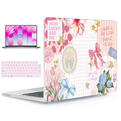 for MacBook Neo Case 13 inch 2026 A18 Pro (A3404), Anti-Scratch Protective Pattern Hard Shell Case, Trendy Laptop Cover with Keyboard Cover+Screen Film+Trackpad Film,Pink Bow Whimsy ﻿ - color: Pink Bow Whimsy