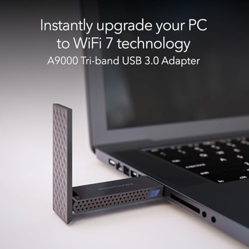 NETGEAR Nighthawk WiFi 7 USB 3.0 Adapter (A9000) – BE6500 Tri-Band Wireless Gigabit Speed (Up to 6.5 Gbps) – 6 GHz Band – Works with Any Router or Mesh System – for Windows 11 PC - style: WiFi 7, 6.5Gbps