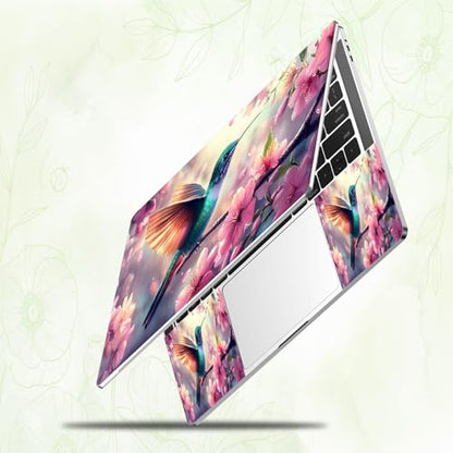 Laptop Skin Sticker Decal, Universal Reusable Vinyl Laptop Cover for 12" 13" 13.3" 14" 15" 15.4" 15.6" Notebook PC, Reusable Waterproof Scratch-Resistant with 2 Wrist Pads,Hummingbird Oriental Cherry - color: Hummingbird Oriental Cherry