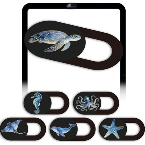 6Pcs 6 Styles Laptop Camera Cover Ocean 0.04 Inch Ultra Thin Webcam Cover Slide for Mini PC Phone Desktop Tablets Ocean Animal Plastic Durable Privacy Protectors Accessories for Home Use - color: Ocean Animal-1