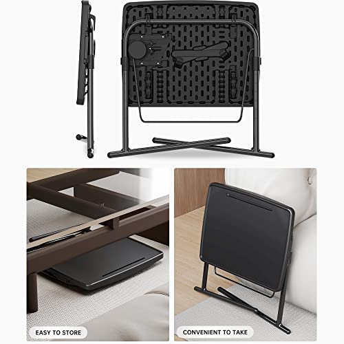 X TV Tray Table, Allpop Large TV Dinner Tray for Eating, Adjustable Folding Laptop Table with Book Stand, Cup Holder & Tablet Slot on Couch & Bed, Black - color: Black