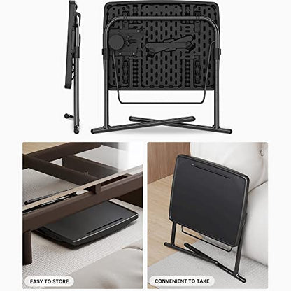X TV Tray Table, Allpop Large TV Dinner Tray for Eating, Adjustable Folding Laptop Table with Book Stand, Cup Holder & Tablet Slot on Couch & Bed, Black - color: Black