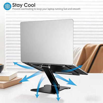 LRLKFX Laptop Stand Portable Foldable Aluminum Laptop Riser Height Adjustable Ergonomic Holder for Desk Compatible with MacBook Air Pro, Dell, HP, Lenovo & More 10-15.6" - Black - color: Black