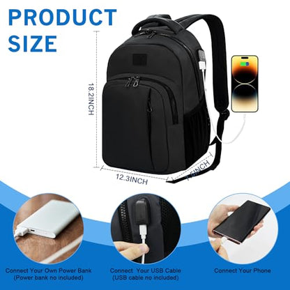 WOLT Laptop Backpack for Men Women for 15.6 Inch and 17 Inch Notebook, Travel Backpack Carry On Flight Approved with Computer Compartment, College Bookbag with USB Charging Port (Black) - color: Black