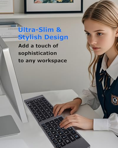 Wireless Foldable Bluetooth Keyboard, Ultra-Slim Pocket Travel Keyboard with Tri-Mode Connection, Rechargeable Quiet Compact Keyboard for PC/Laptop/Phone/Samsung/Android Tablet/iPad/iPhone/Mac