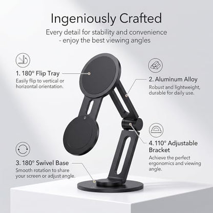 Magnetic Laptop Phone Holder, 360° Rotating Mount Compatible with MagSafe, MacBook, PC Monitor Screen Stand for Tesla, Black
