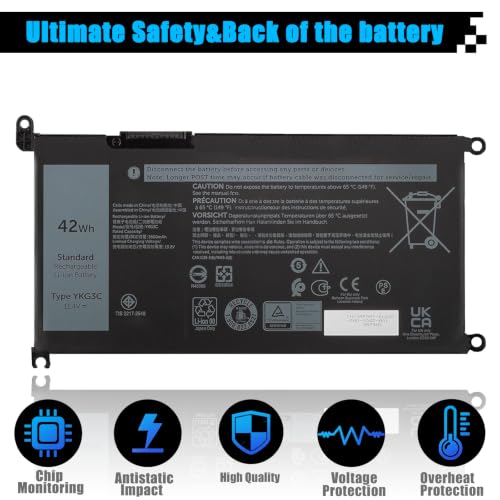 42Wh YKG3C Laptop Battery Replacement for Dell Chromebook 3120 Chromebook 3120 2-in-1 Series Notebook 0YKG3C 0RF9H3 11.4V 3500mAh - size: 7.53*4.08*0.22 inch YKG3C