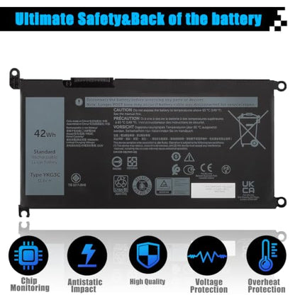 42Wh YKG3C Laptop Battery Replacement for Dell Chromebook 3120 Chromebook 3120 2-in-1 Series Notebook 0YKG3C 0RF9H3 11.4V 3500mAh - size: 7.53*4.08*0.22 inch YKG3C