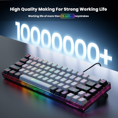 GEODMAER 65% Gaming Keyboard, Wired Backlit Mini Keyboard, Ultra-Compact Anti-Ghosting No-Conflict 68 Keys Membrane Gaming Wired Keyboard for PC Laptop Windows Gamer - color: Grey-Black