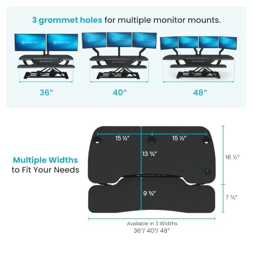 VERSADESK PowerPro 48 Inch Electric Standing Desk Converter – Push-Button Height Adjustable Sit to Stand Desk Riser for Multiple Monitors – Motorized Desktop Workstation with Wide Keyboard Tray, Black - color: Black, size: 48" Wide