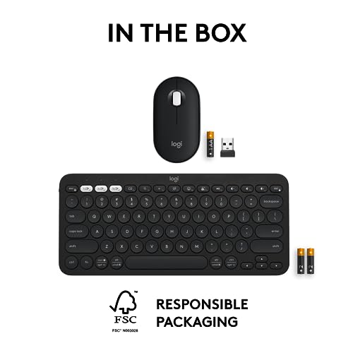 Logitech Pebble 2 Combo, Wireless Keyboard and Mouse, Quiet and Portable, Customizable, Logi Bolt, Bluetooth, Easy-Switch for Windows, macOS, iPadOS, Chrome - Black - color: Black