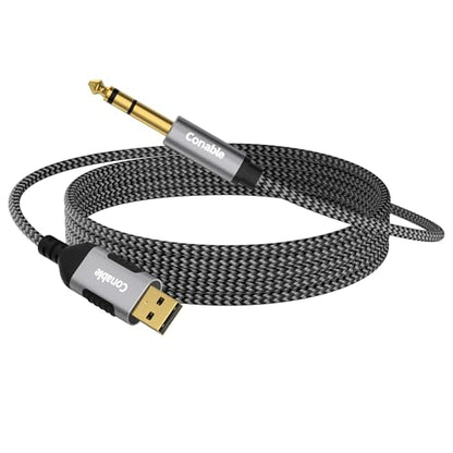 USB to 6.35mm TRS Stereo Audio Cable 15 FT, USB-A to 1/4" Audio Adapter Aux Jack Stereo Cord, Gold-Plated Connector, Nylon Braided Jacket, DAC Chip, for Laptop, Amplifier, Mixer, Home Theater, Speaker - size: 15FT