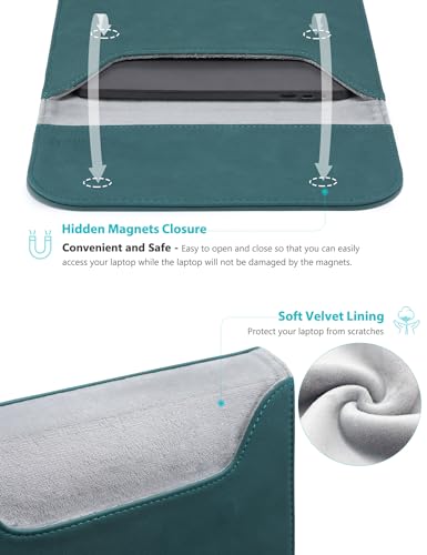 HYZUO 13.3-14 Inch Laptop Sleeve Case for MacBook Pro 14 M5/M4/M3/M2/M1 Pro/Max A3426 A3427 2026-2021, 13.3" MacBook Air/Pro, 13.5-13.8 Surface Laptop, HP Envy 13, Faux Suede Leather, Dark Green - color: Dark Green, size: 13.3-14 Inch