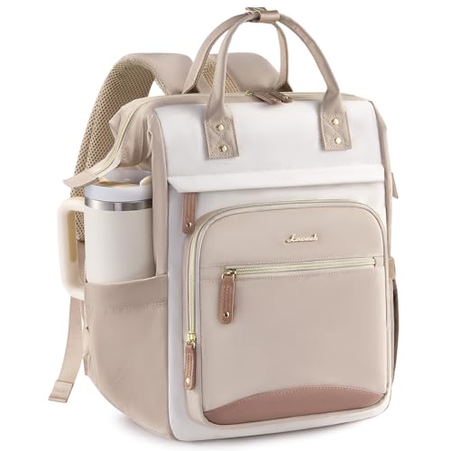 LOVEVOOK Laptop Backpack for Women Work Bag with Large Capacity Cup Side Pocket, 15.6 Inch Waterproof Computer Backpacks Purse, College Bookbag for School, Business, Teacher, Travel - color: Beige-khaki, size: 15.6INCH