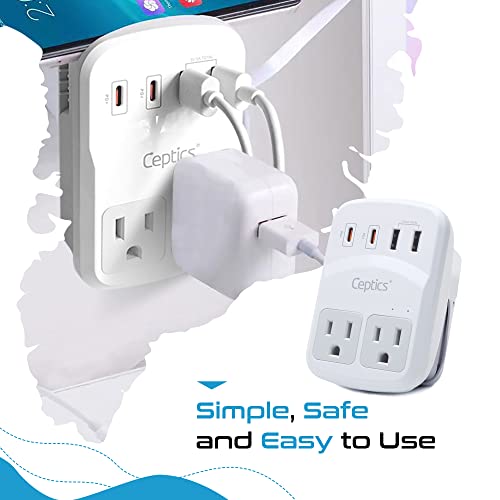 Ceptics World Travel Adapter Kit 2 USB-A, USB-C US Outlets, 20W/QC 18W Power Delivery, Surge Protection, SWADAPT Compatible for Europe, UK, China, Australia, Japan Perfect Laptop (WPS-5B) - color: white