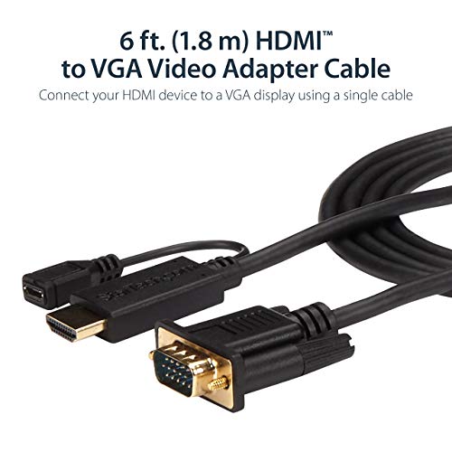 StarTech.com HDMI to VGA Cable – 6ft 2m - 1080p – Active Conversion – HDMI to VGA Adapter Cable for Your VGA Monitor / Display (HD2VGAMM6) | Active HDMI to VGA monitor or display cable, 2m, Digital to analog conversion, Built-in, Reduce clutter - size: HD