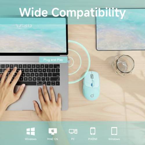 SEUNKWANG Dual-Mode Wireless Mouse with Visible Battery Indicator, Silent Rechargeable Bluetooth & 2.4G Computer Mouse, 1600 DPI, One-Click Desktop Privacy Key, Portable Mice for Laptop/PC/Mac - Blue - color: Blue