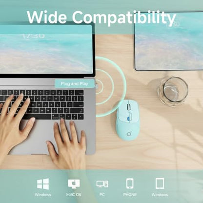 SEUNKWANG Dual-Mode Wireless Mouse with Visible Battery Indicator, Silent Rechargeable Bluetooth & 2.4G Computer Mouse, 1600 DPI, One-Click Desktop Privacy Key, Portable Mice for Laptop/PC/Mac - Blue - color: Blue