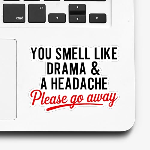 (3Pcs) You Smell Like Drama and A Headache Please Go Away Sticker Funny Sarcasm Sarcastic Stickers Humorous Decorative Waterproof Vinyl Decal for Mug Laptop Tumbler Phone Size 3x2.2 Inches