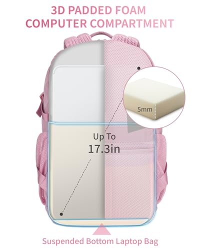 ECOHUB Travel Backpack for Women, 17.3 inch Suspended Laptop Backpack, Fashion Water-Resistant 28L Personal Item Bag with 12 Pockets for Causal, Work, Pink - color: Pink