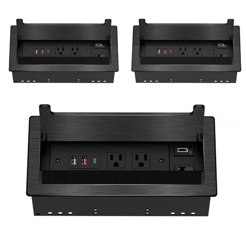 3Pack Conference Table Power Hub, Outlet Multimedia Connectivity Box with 1 HDMI + 1 RJ45 + 20W USB C + 2 USB A + 2 AC Outlets, Heavy Duty Metal Table Top Box for Countertop Office UL Listed - color: 3PCS 6FT HDMI Black