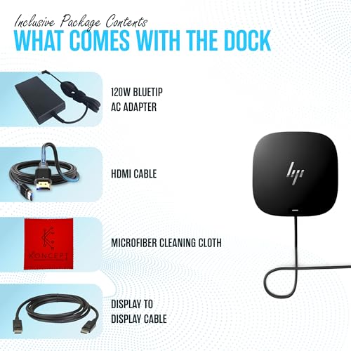 HP Docking Station for Laptop Dual Monitor and Charging - 5TW10AA / 5TW10UT / 5TW10AA#ABB USB-C G5 Dock with 120W AC Adap TER + HDMI Cable + DisplayPort Cable + Cleaning Cloth
